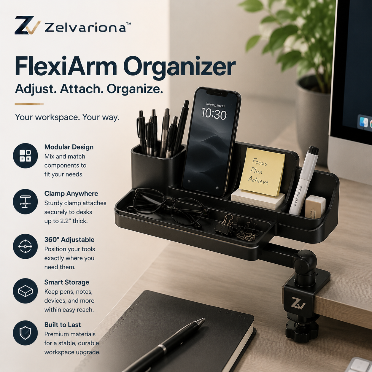 Zelvariona™ FlexiArm Modular Desk Organizer