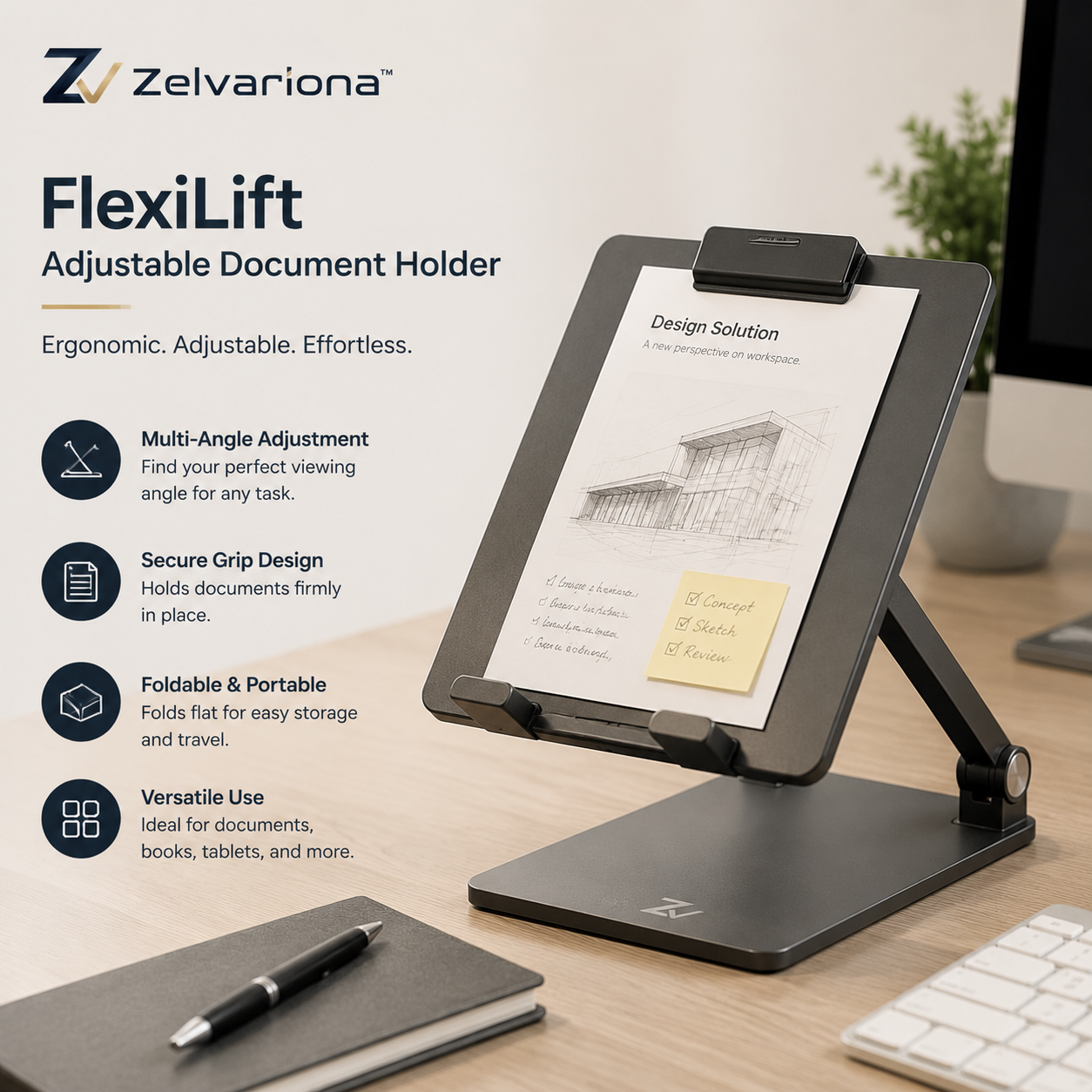 Zelvariona™ FlexiLift Adjustable Document Holder
