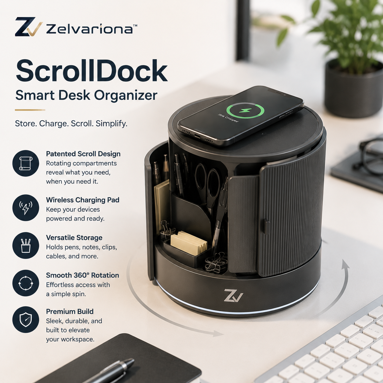 Zelvariona™ ScrollDock Smart Desk Organizer