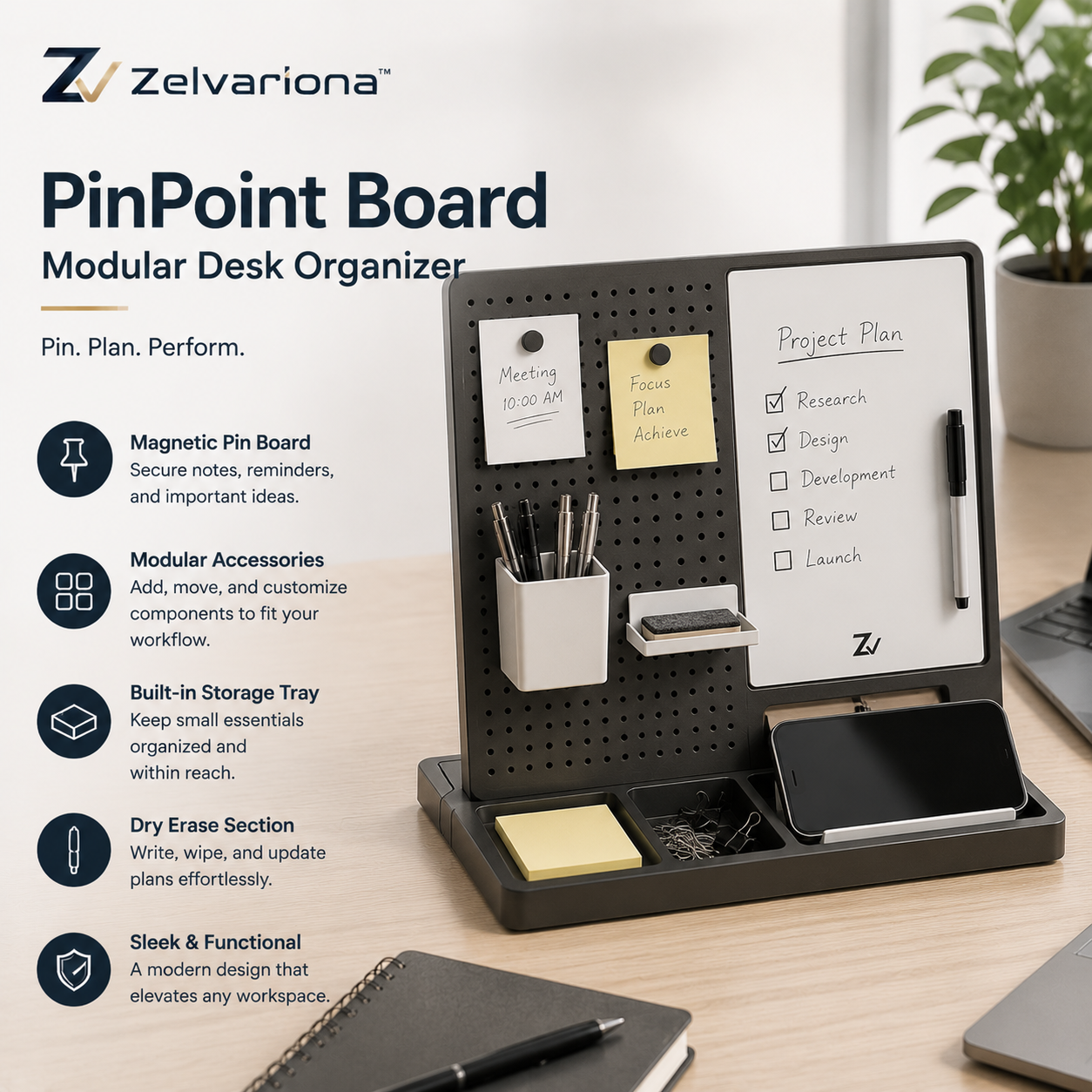 Zelvariona™ PinPoint Board Modular Desk Organizer