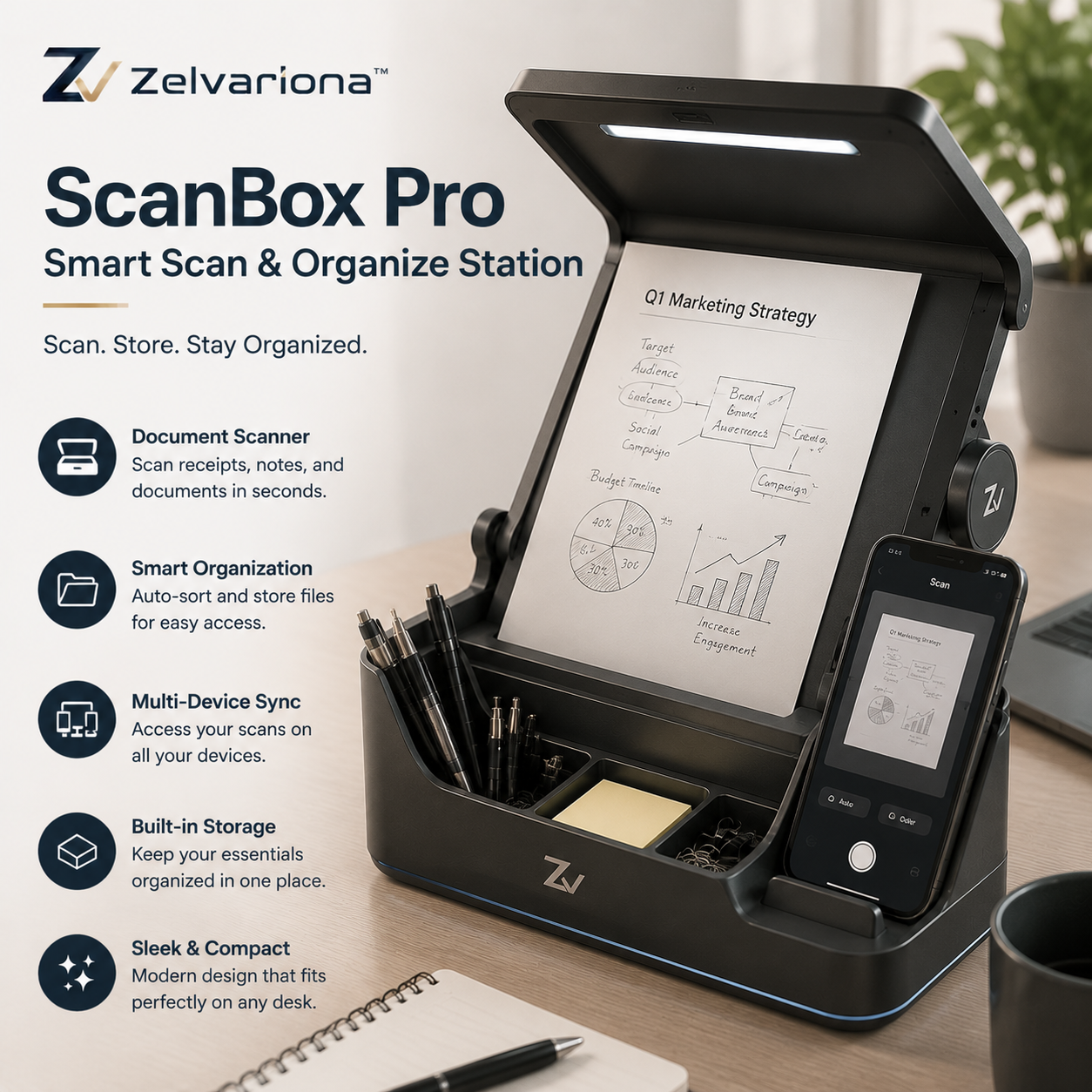 Zelvariona™ ScanBox Pro Smart Scan & Organize Station